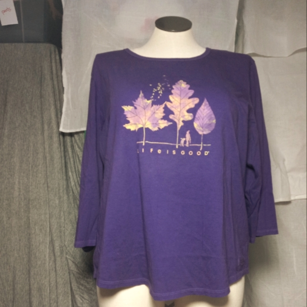 Life is Good crusher tee xxl purple rounded hem 3/4 sleeve